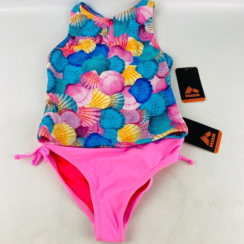 Youth Girls‎ Medium 8 RBX Tankini Multicolor Seashells Pink 2 Piece Swimsuit